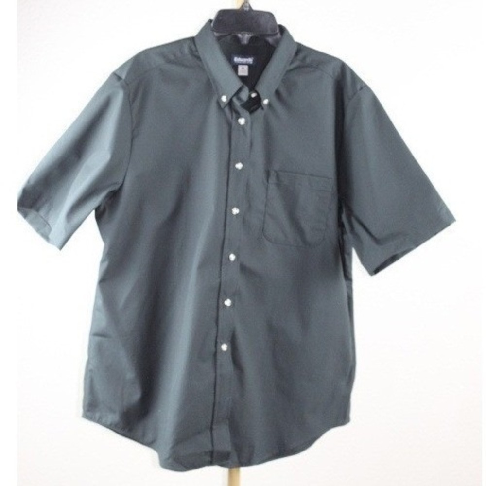 Edwards Mens Short Sleeve Button Down Shirt Charcoal Gray Size M Professional